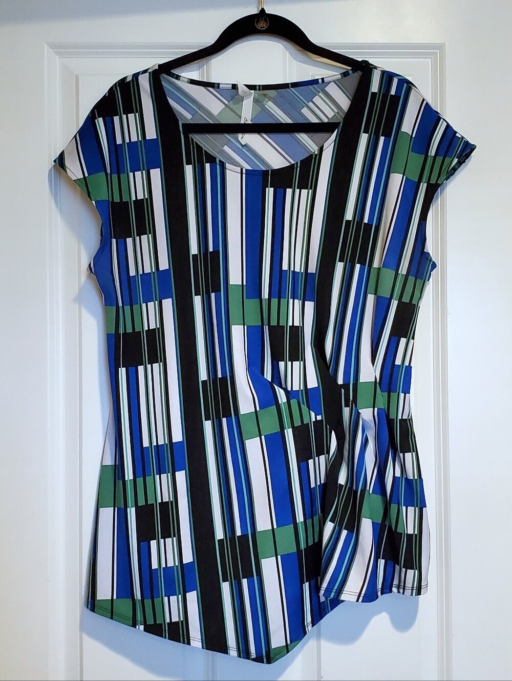 NY Collection Women's Cap Sleeve Vertical Striped Blouse